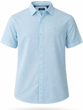 IZOD Linen Blend Button Down Shirt XL Blue Short Sleeve Casual